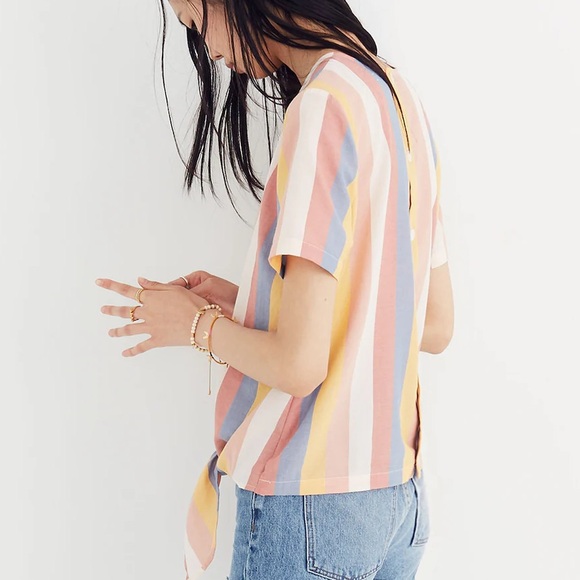 Madewell Button-Back Tie Tee in Sherbet Stripe Antique Coral - Picture 2 of 8